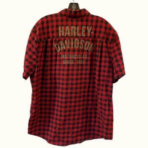 Harley Davidson shirt sleeve button up plaid flannel shirt